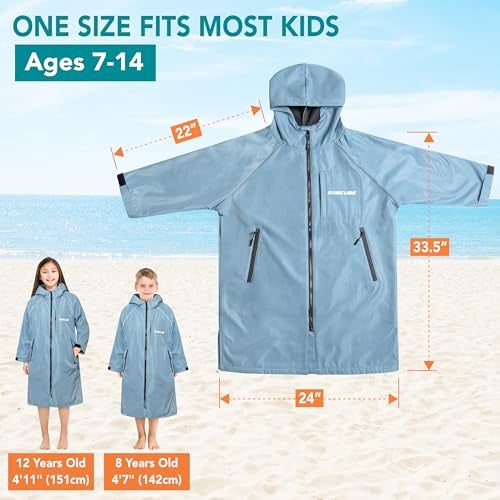 Suncube SUN CUBE Swim Parka Boy Girl, Unisex Kids Hooded Changing Robe with Water Resistant Shell and Warm Fleece Lining for Swimming, Surfing, Triathlon, Water Sports, Light Blue - Image 2