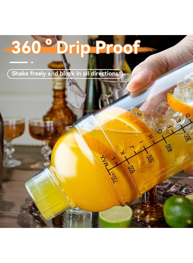 ديوتي طقم شاكر كوكتيل شفاف سعة 700 مل مع ميزان قياس، زجاجتان مانعتان للتسرب، مناسبتان للكوكتيلات والعصائر والقهوة المثلجة والشاي بالحليب. - Image 4
