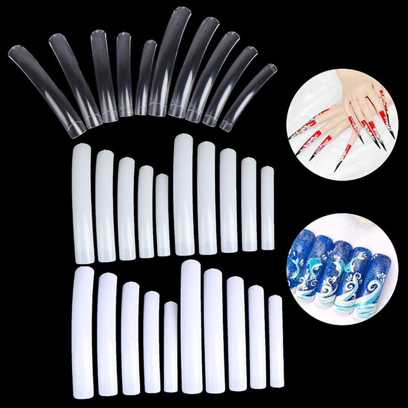 Yimart 100pcs White/Clear/Natural Extra Long Curve Nail Tip UV Gel French Acrylic False Nail Art Salon long Tips (Clear) - Image 2
