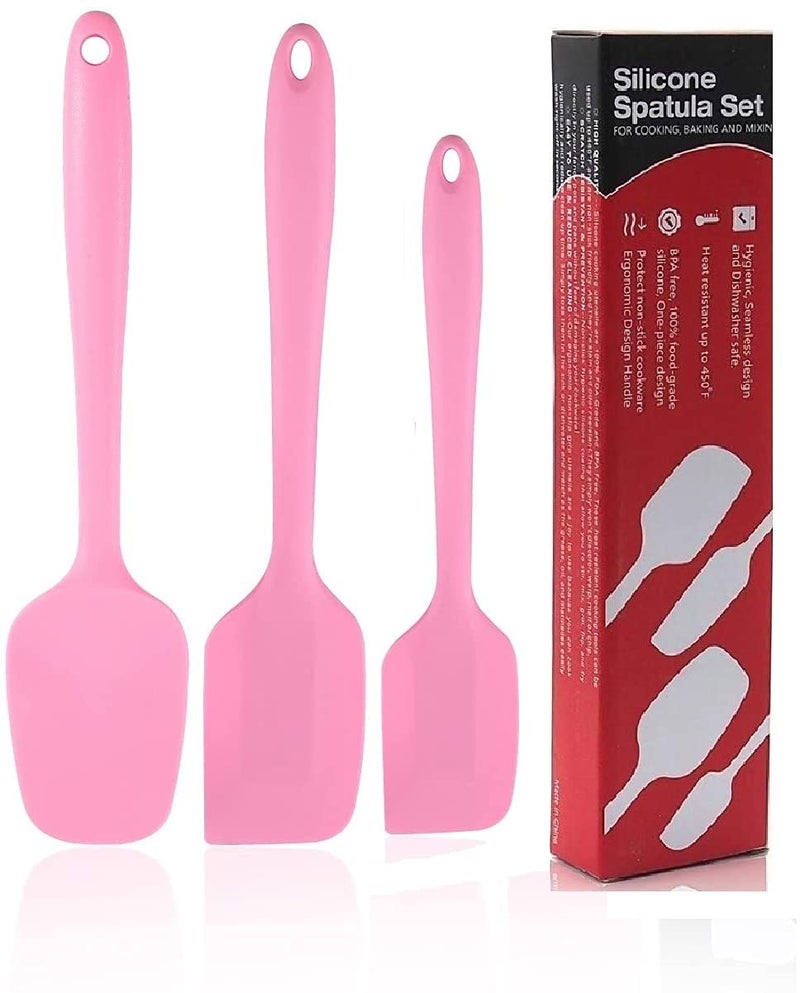 P-Plus International Silicone Spatula Set 3-Piece Heat-Resistant Baking Set Spoon, Silicone Turner Spatula, Non-Stick Spatulas Cooking Set, Baking and Mixing with Stainless Steel Core(Pink) - Image 1