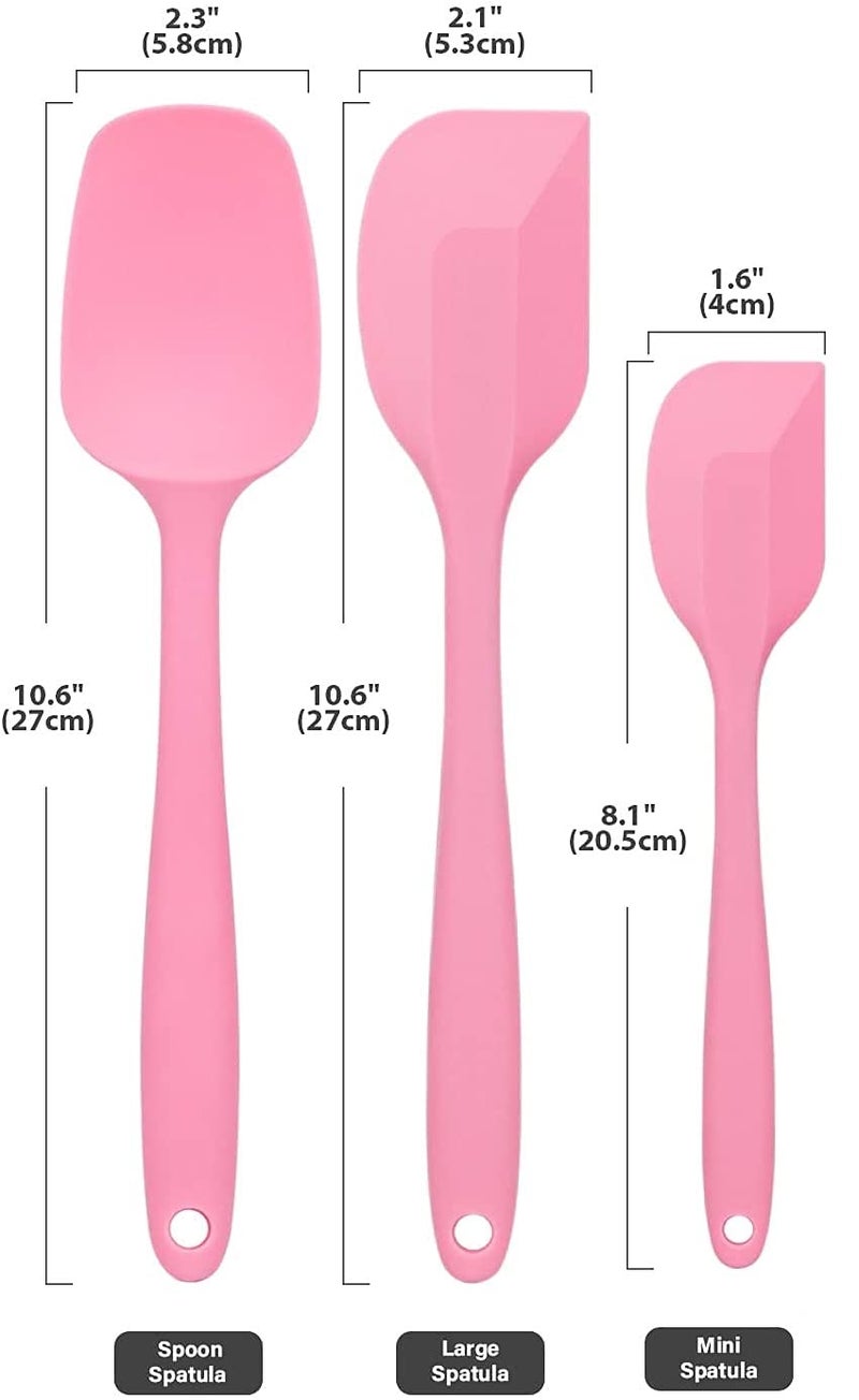 P-Plus International Silicone Spatula Set 3-Piece Heat-Resistant Baking Set Spoon, Silicone Turner Spatula, Non-Stick Spatulas Cooking Set, Baking and Mixing with Stainless Steel Core(Pink) - Image 2