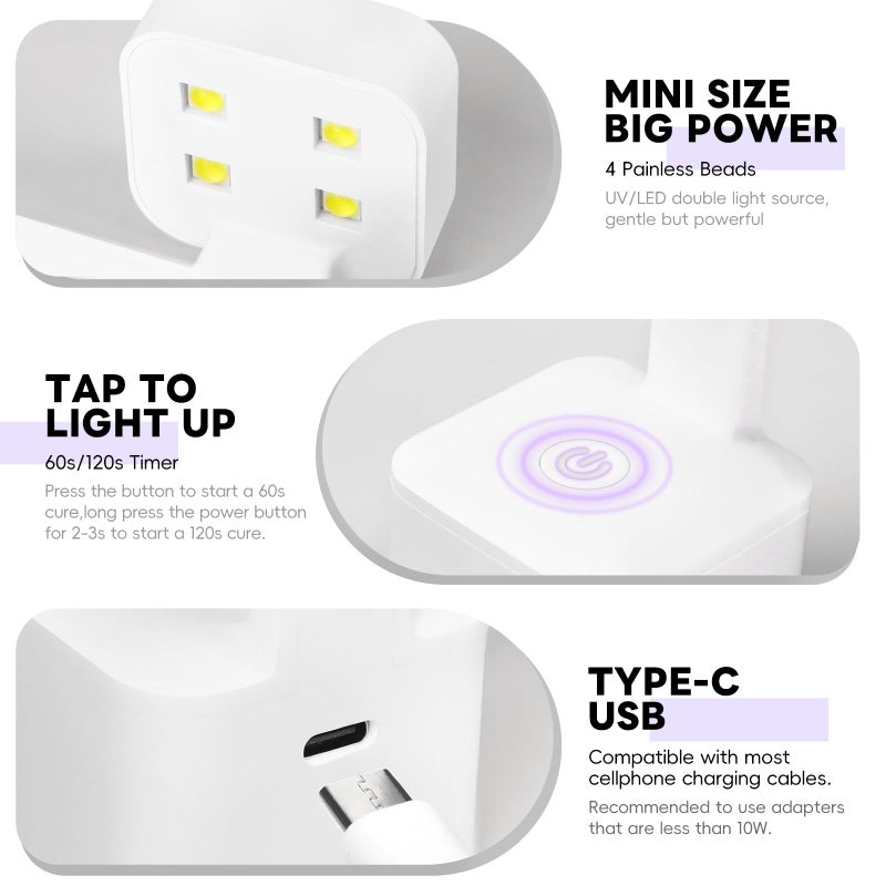 PEACECOLOR Mini U V Light for Gel Nails U V Nail Lamp Nail Dryer 2 Timer Modes Fast Curing LED Nail Lamp for Gel Nail Polish Home Salon DIY Gifts for Women - Image 3