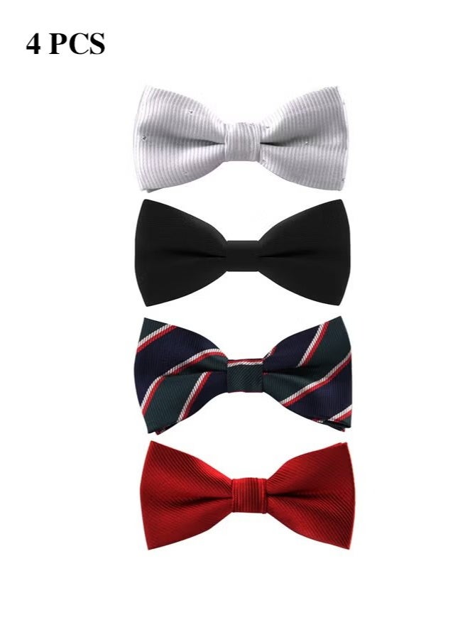 يا إلهي 4 عبوات للأطفال ربطات عنق مربوطة مسبقًا كلاسيكية بلون سادة من البوليستر ربطة عنق ربطة عنق قابلة للتعديل ربطة عنق للأطفال حفل زفاف - Image 1