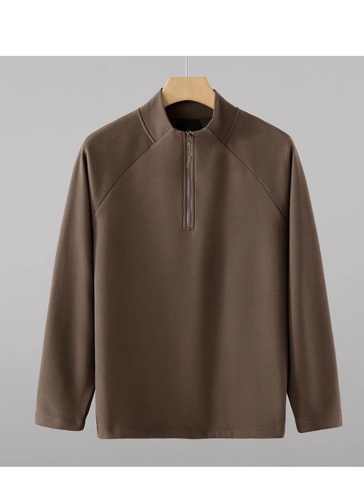 Half Zip Temperament Double-Sided Brushed Comfortable Base Layer With Pullover Hoodie Inside  - Image 1