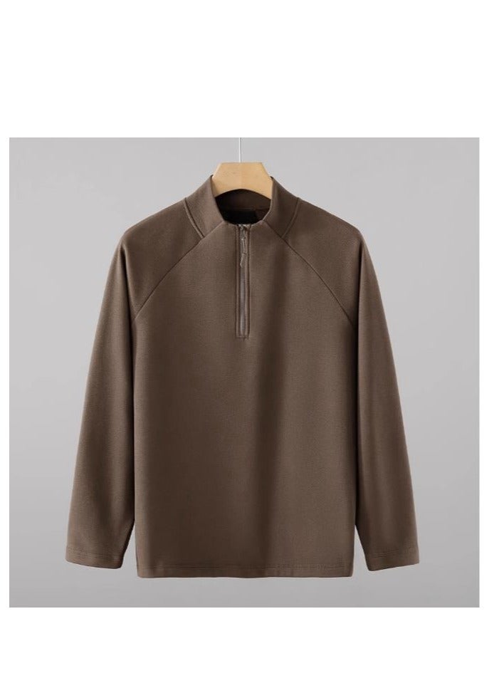 Half Zip Temperament Double-Sided Brushed Comfortable Base Layer With Pullover Hoodie Inside  - Image 5