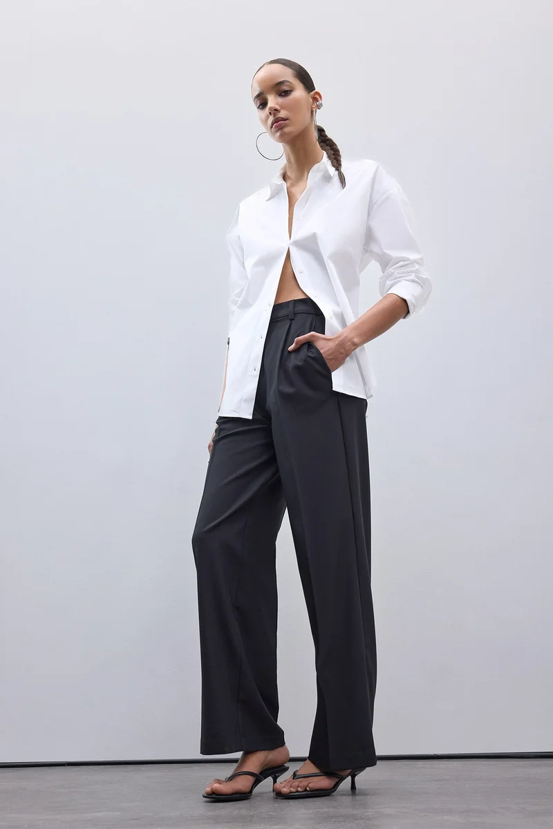 ديفاكتو Oversize Fit Shirt Collar Poplin Long Sleeve Shirt