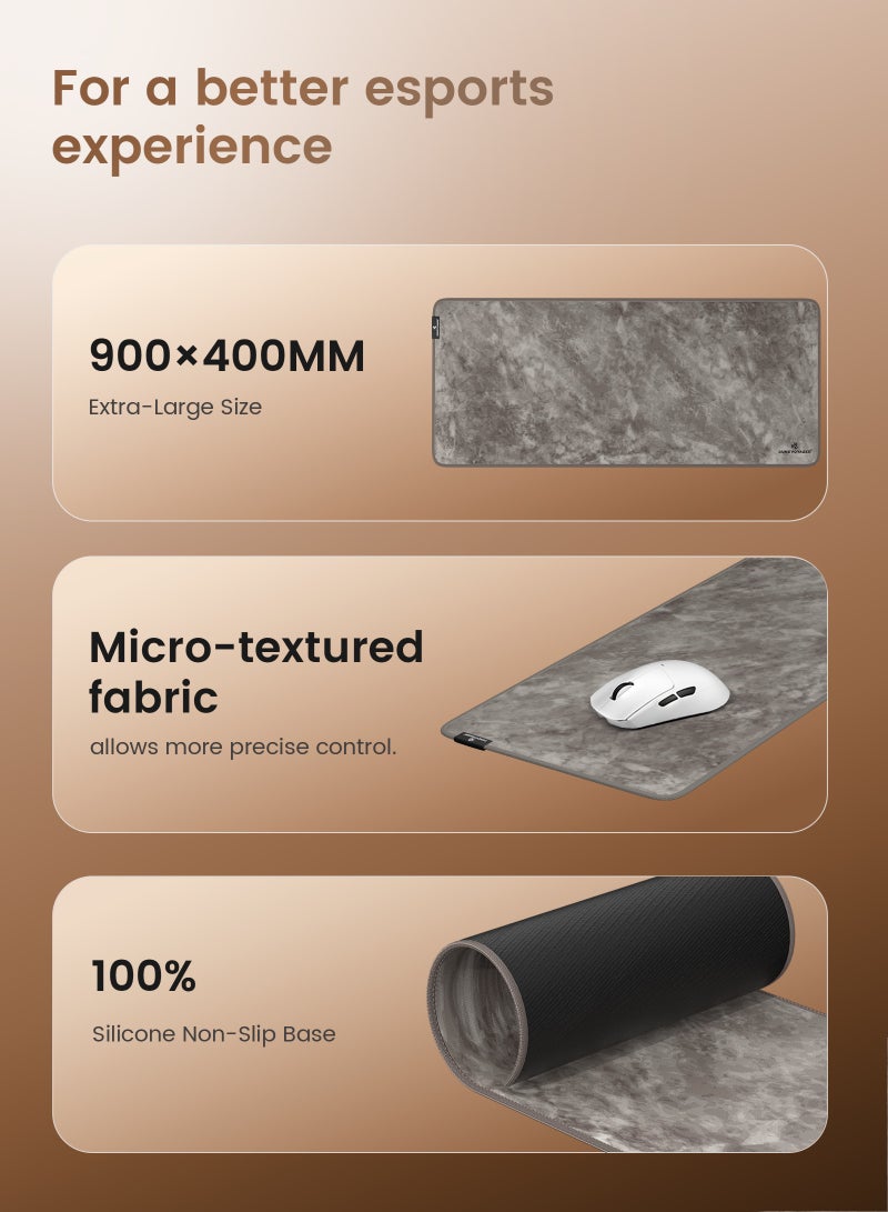 مسافر الكثبان DuneVoyager M5 Relief Grey ماوس باد للألعاب XXL ‎900×400×4‎ مم – مقاوم للماء، ماوس باد كبير وممتد، قاعدة مطاطية مانعة للانزلاق، تحكم سلس وثابت، مع علبة هدايا - Image 3
