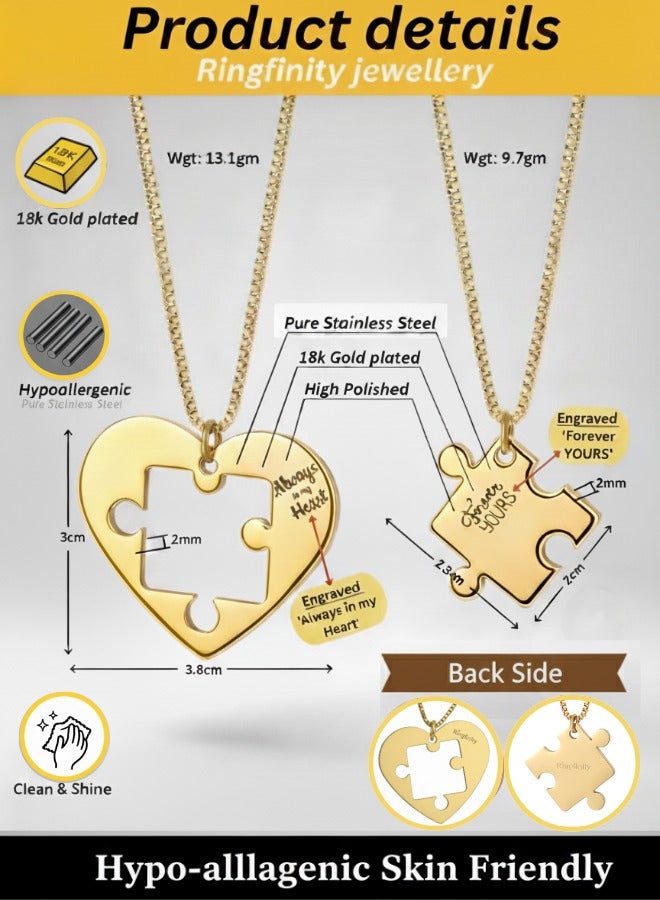 Ringfinity Matching Couple Necklace Set - Interlocking Heart Puzzle Pendants - Hypoallergenic 304L Stainless Steel Jewelry - Valentine’s Day Gift for Couples in Red Gift Box - Image 4