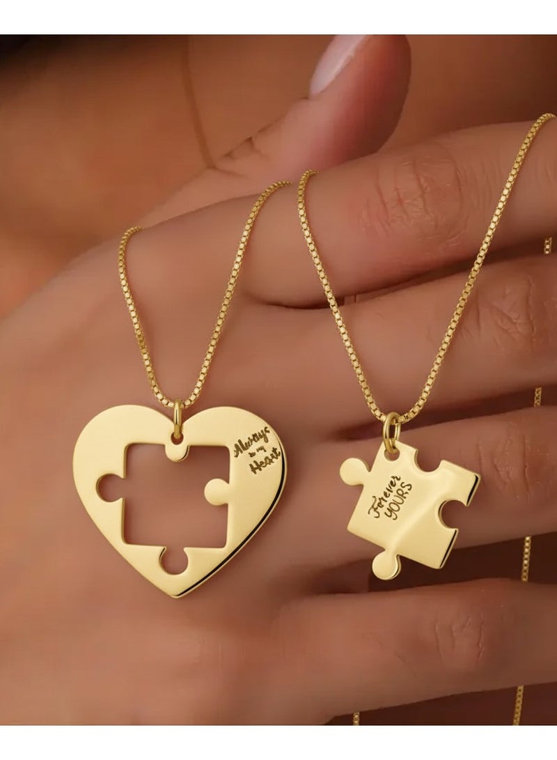 Ringfinity Matching Couple Necklace Set - Interlocking Heart Puzzle Pendants - Hypoallergenic 304L Stainless Steel Jewelry - Valentine’s Day Gift for Couples in Red Gift Box - Image 1