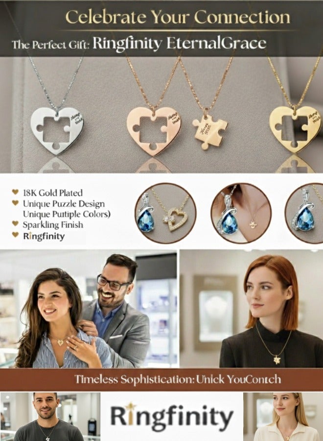 Ringfinity Matching Couple Necklace Set - Interlocking Heart Puzzle Pendants - Hypoallergenic 304L Stainless Steel Jewelry - Valentine’s Day Gift for Couples in Red Gift Box - Image 3