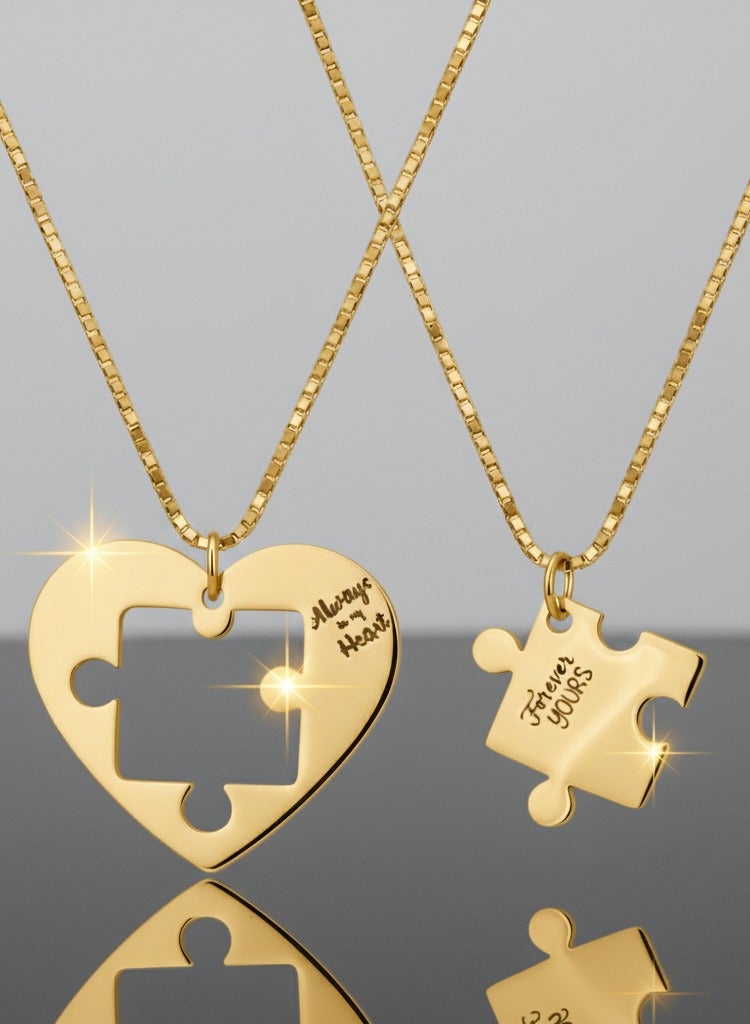 Ringfinity Matching Couple Necklace Set - Interlocking Heart Puzzle Pendants - Hypoallergenic 304L Stainless Steel Jewelry - Valentine’s Day Gift for Couples in Red Gift Box - Image 2
