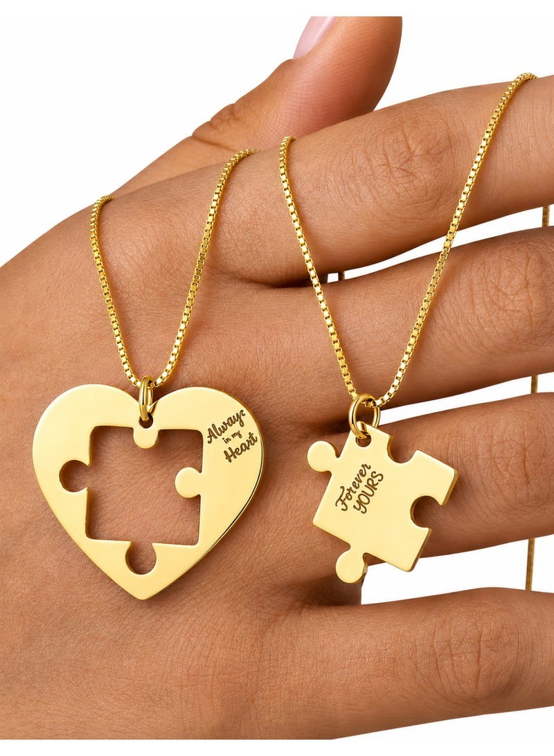 Ringfinity Matching Couple Necklace Set - Interlocking Heart Puzzle Pendants - Hypoallergenic 304L Stainless Steel Jewelry - Valentine’s Day Gift for Couples in Red Gift Box - Image 1