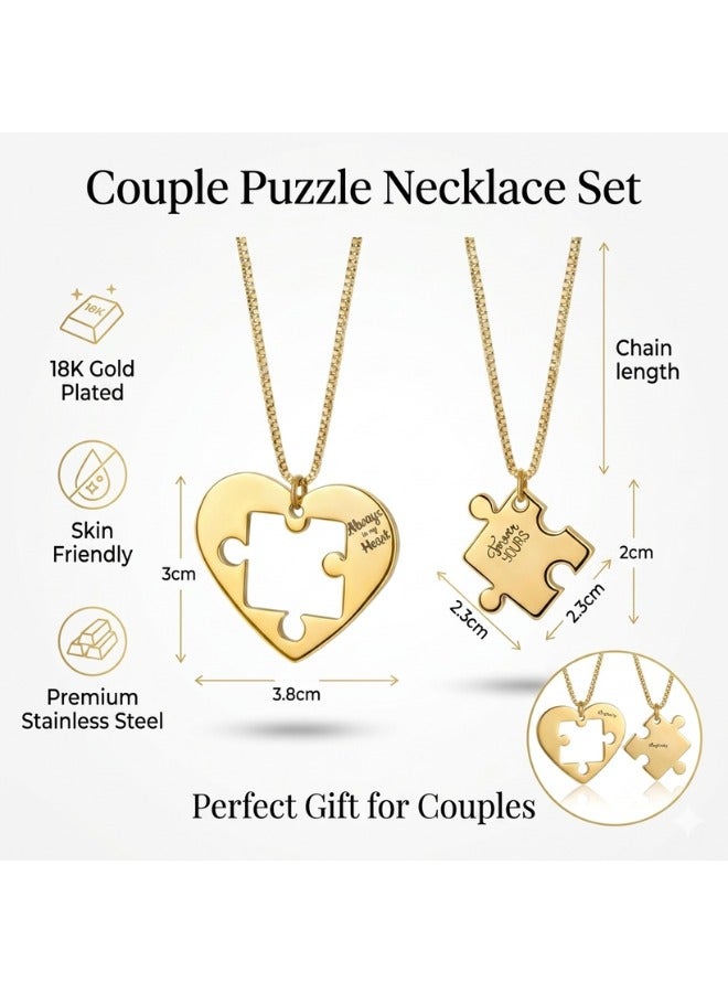 Ringfinity Matching Couple Necklace Set - Interlocking Heart Puzzle Pendants - Hypoallergenic 304L Stainless Steel Jewelry - Valentine’s Day Gift for Couples in Red Gift Box - Image 4