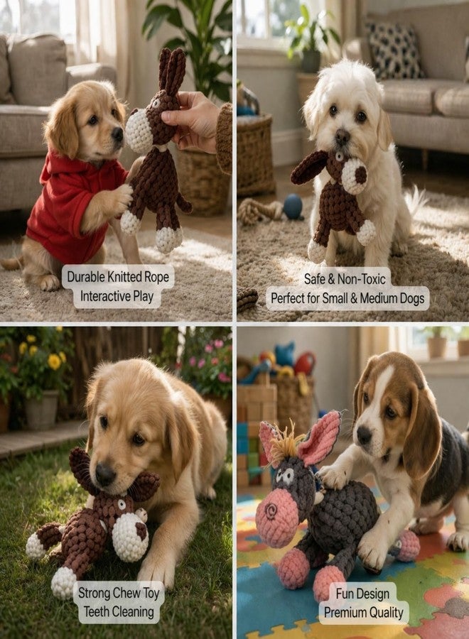 Durable Plush Squeaky Dog Toy for Aggressive Chewers, Tough Chew Toy for Small Medium Large Dogs, Interactive Puppy Teething & Training Toy (Brown & Blue) - Image 3