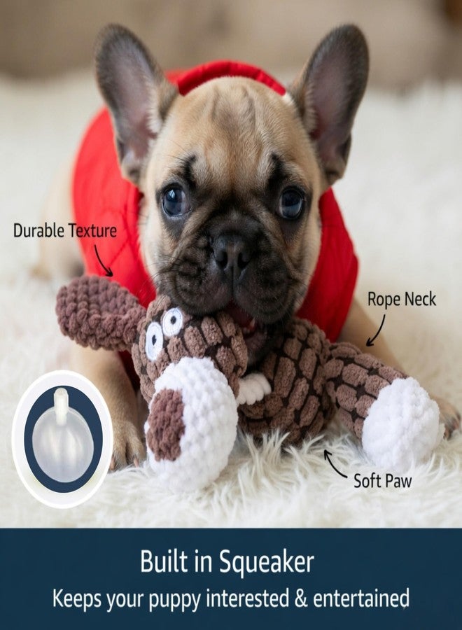 Durable Plush Squeaky Dog Toy for Aggressive Chewers, Tough Chew Toy for Small Medium Large Dogs, Interactive Puppy Teething & Training Toy (Brown & Blue) - Image 2