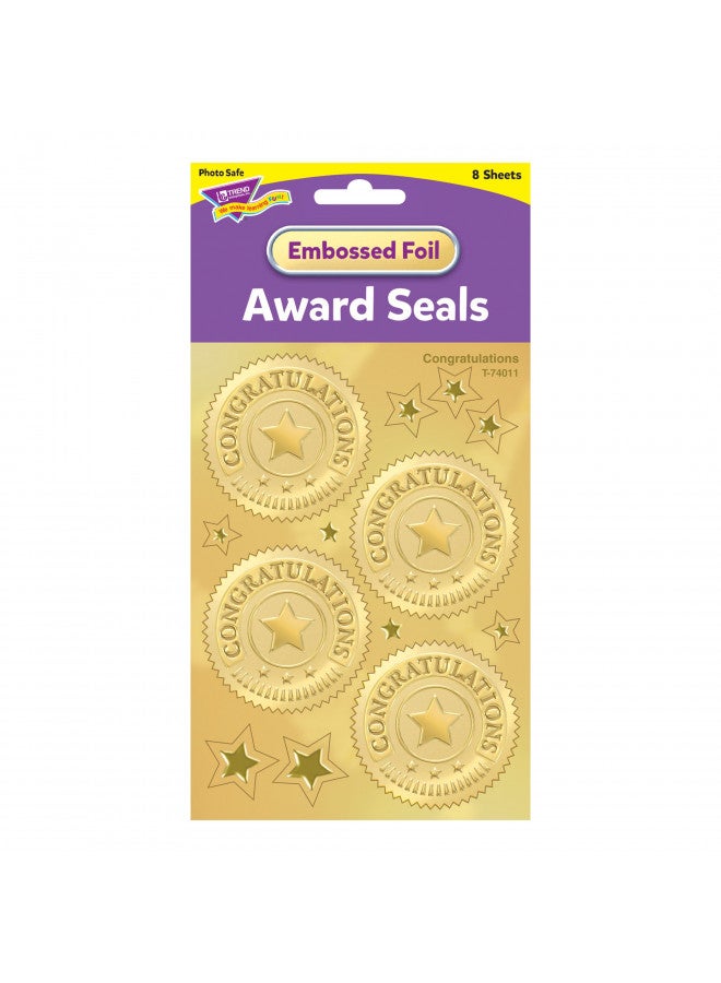 Trend Enterprises Congratulations (Gold) Award Seals Stickers - 4 stickers per sheet, 8 sheets - Image 3