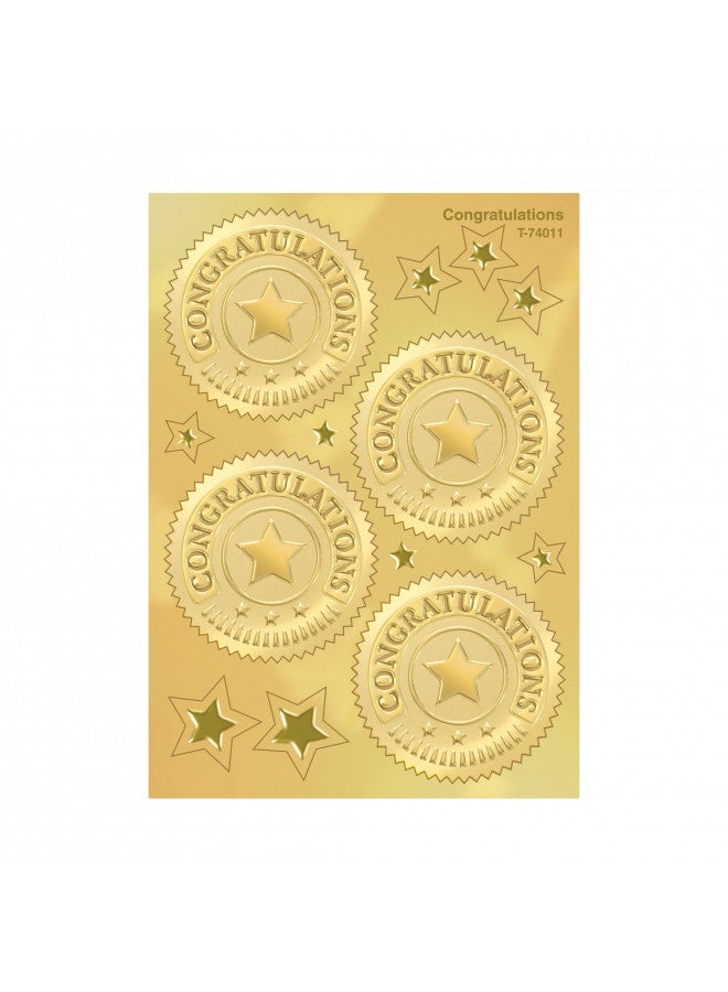 Trend Enterprises Congratulations (Gold) Award Seals Stickers - 4 stickers per sheet, 8 sheets - Image 1