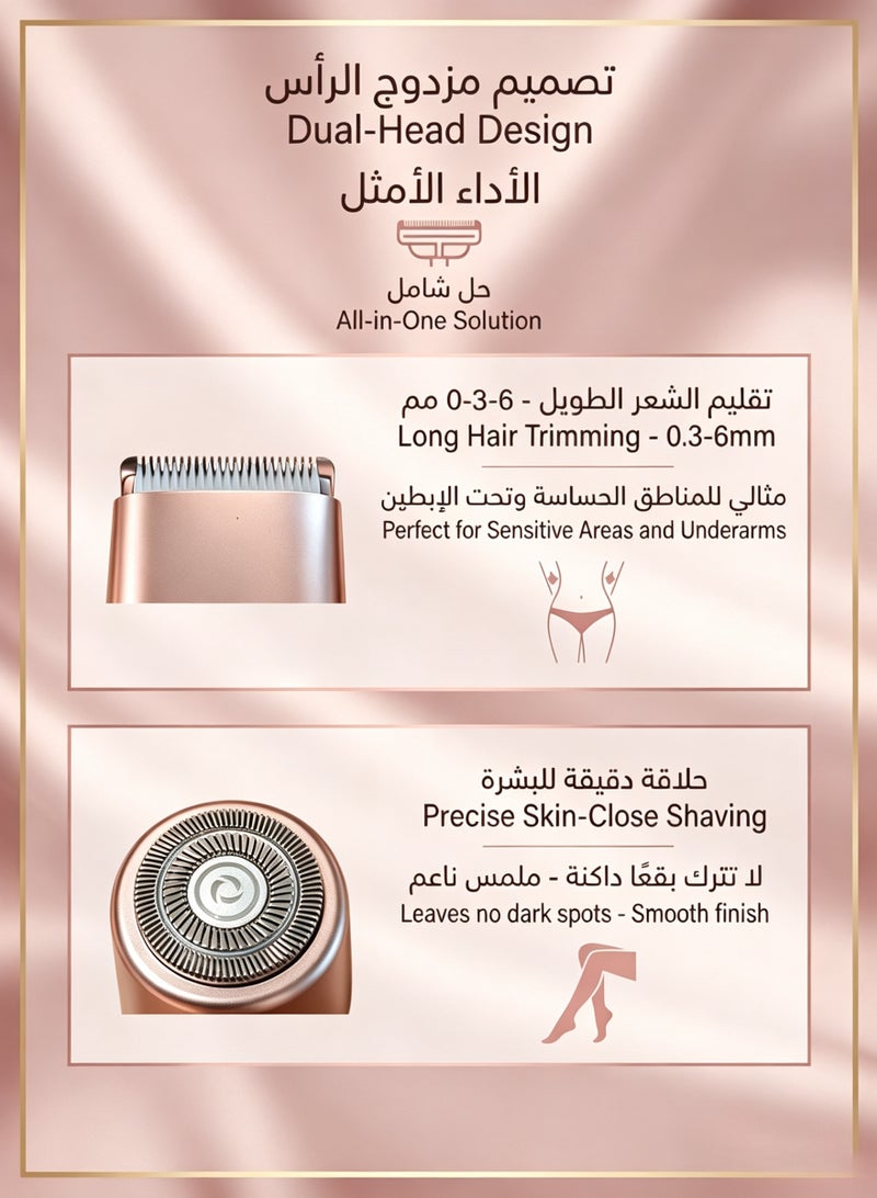 Crownity Waterproof Electric Shaver for Women 2-in-1 Bikini & Face Hair Remover – Dual-Head IPX7 Wet & Dry Bikini Trimmer, Pubic Hair Shaver & Facial Epilator for Legs, Arms, Underarms & Private Parts – Rose Gold - Image 3