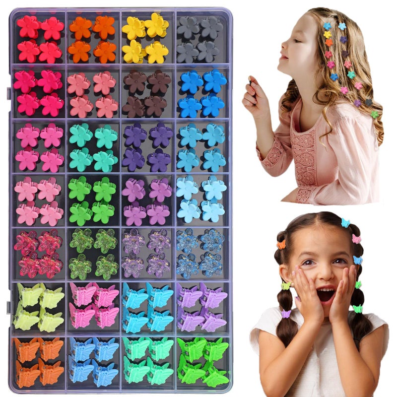 ProSuites 112 Pcs Baby Hair Clips - 28 Color Mini Flower and Butterfly Clips for Girls, Toddlers - Small Claw Clips With Organizer Box - Cute Hair Accessories - Image 1