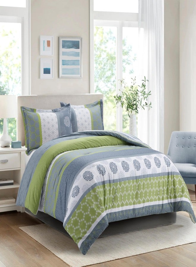 Swanson Beddings مجموعة أغطية السرير سوونسون بيدينغز: لحاف وأغطية وسائد 100% قطن مع قشرة خارجية بنمط هندسي وزهري بألوان الرمادي والأبيض والأخضر كينغ - Image 1