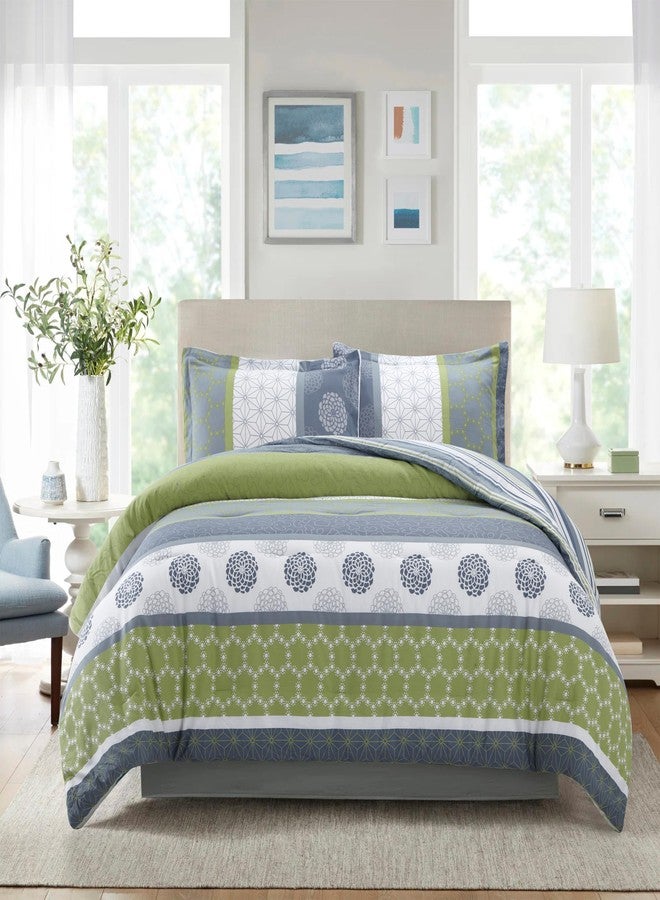 Swanson Beddings مجموعة أغطية السرير سوونسون بيدينغز: لحاف وأغطية وسائد 100% قطن مع قشرة خارجية بنمط هندسي وزهري بألوان الرمادي والأبيض والأخضر كينغ - Image 3