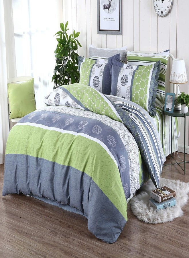 Swanson Beddings مجموعة أغطية السرير سوونسون بيدينغز: لحاف وأغطية وسائد 100% قطن مع قشرة خارجية بنمط هندسي وزهري بألوان الرمادي والأبيض والأخضر كينغ - Image 2