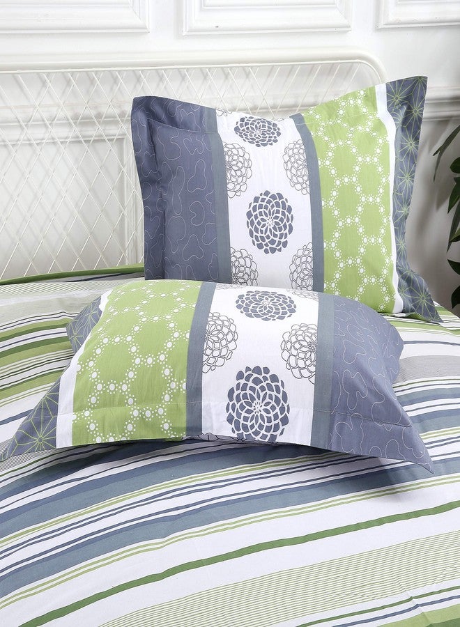 Swanson Beddings مجموعة أغطية السرير سوونسون بيدينغز: لحاف وأغطية وسائد 100% قطن مع قشرة خارجية بنمط هندسي وزهري بألوان الرمادي والأبيض والأخضر كينغ - Image 5