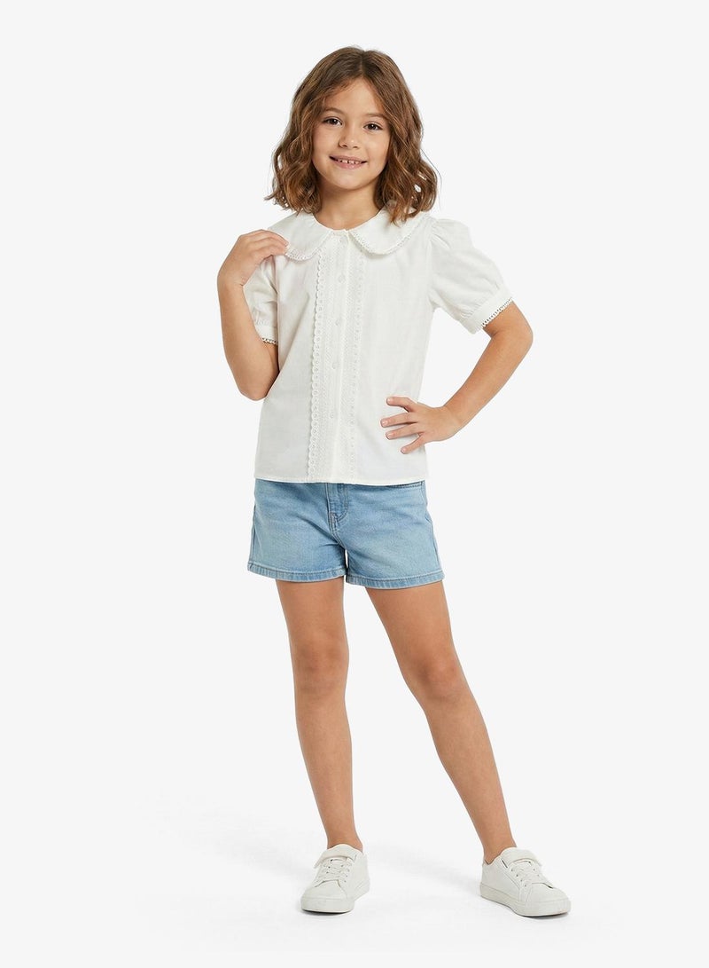Pinata White Collar Short Sleeve Cotton Shirt - Image 1