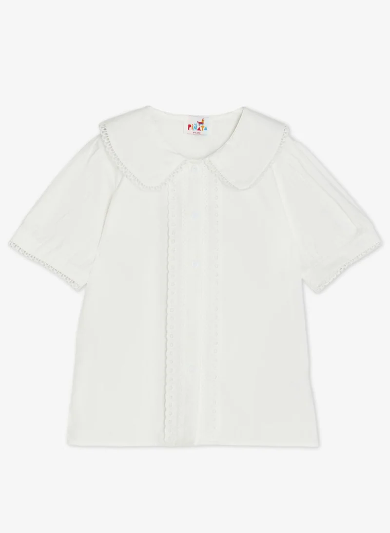 Pinata White Collar Short Sleeve Cotton Shirt