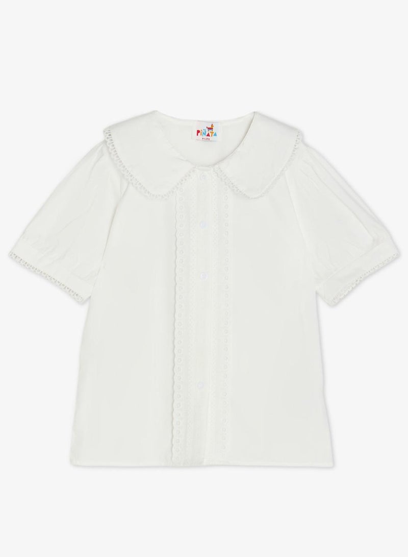 Pinata White Collar Short Sleeve Cotton Shirt - Image 2