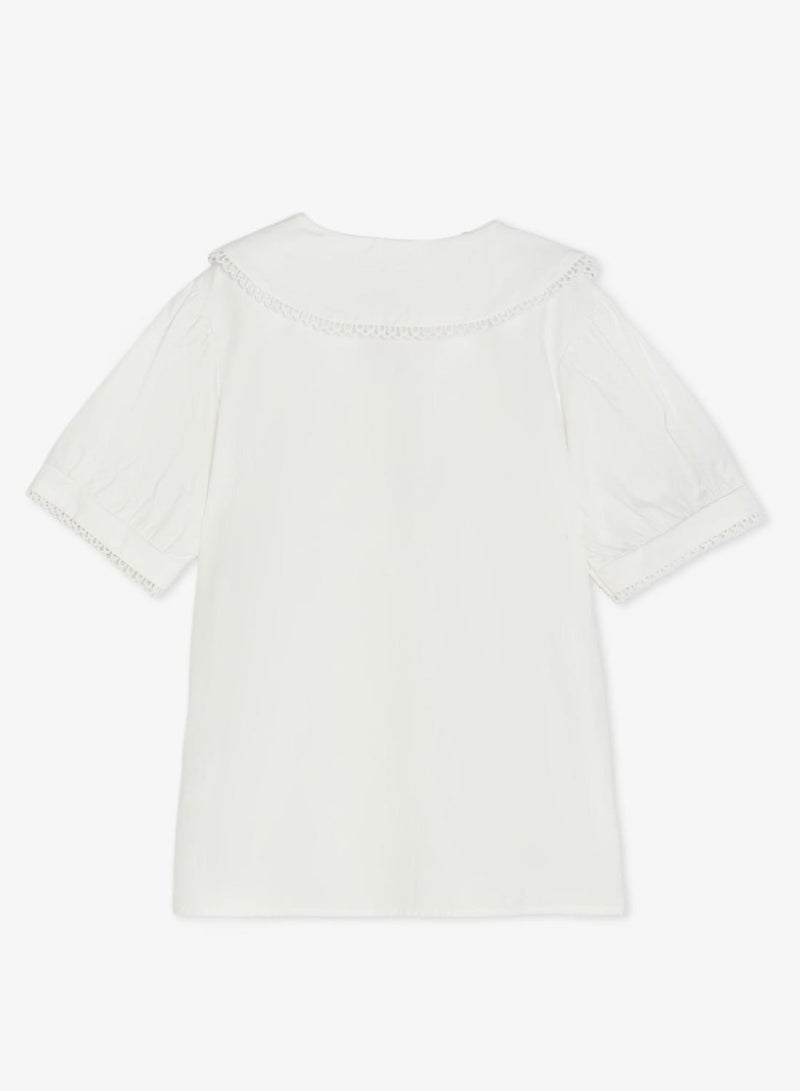 Pinata White Collar Short Sleeve Cotton Shirt - Image 3