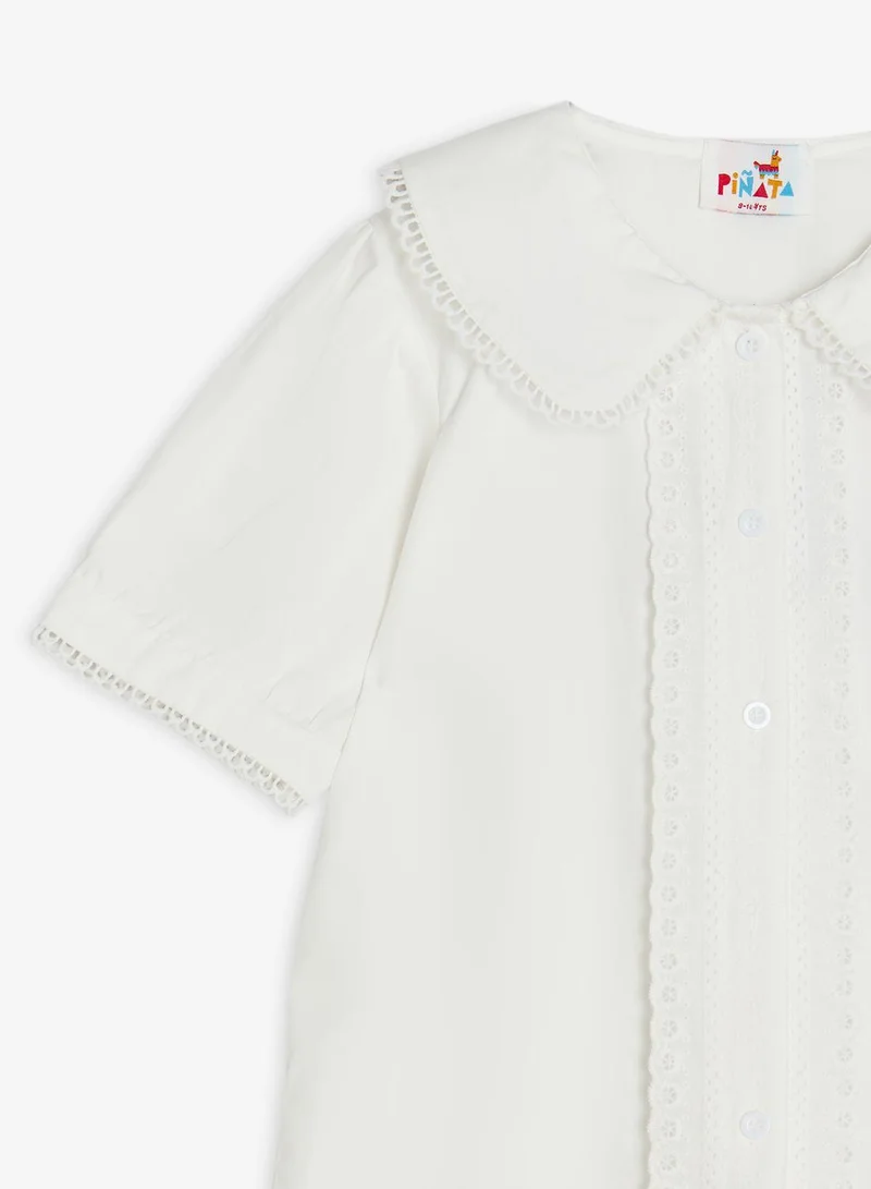 Pinata  White Collar Short Sleeve Cotton Shirt for Women | Best Price UAE