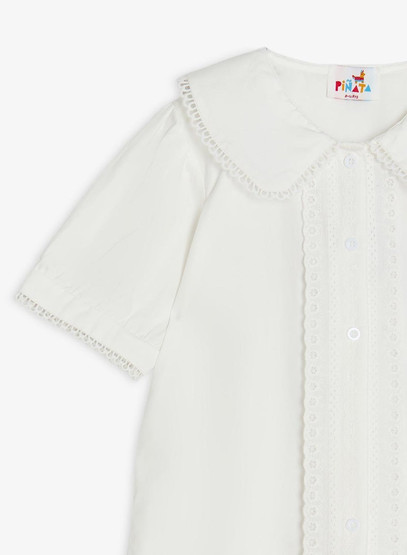 Pinata White Collar Short Sleeve Cotton Shirt - Image 4