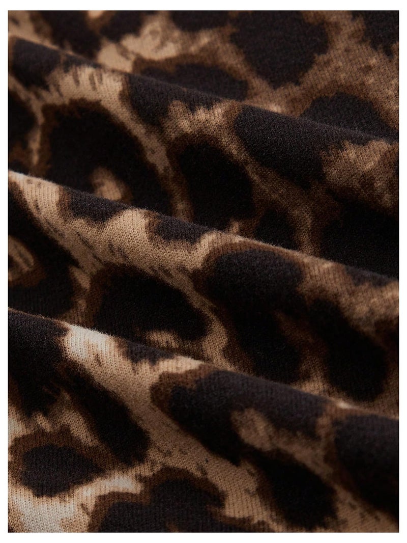 Floerns Women's Y2K Leopard Asymmetrical Neck T Shirt Sleeveless Cheetah Ruched Tee Shirts Brown Small - Image 2