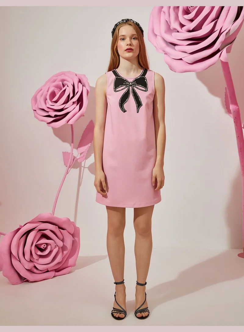 كوتون فستان قصير بدون أكمام بطبعة فيونكة