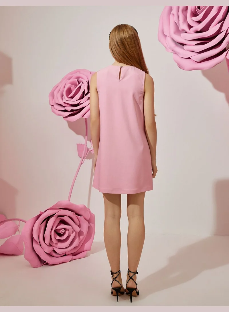 كوتون فستان قصير بدون أكمام بطبعة فيونكة