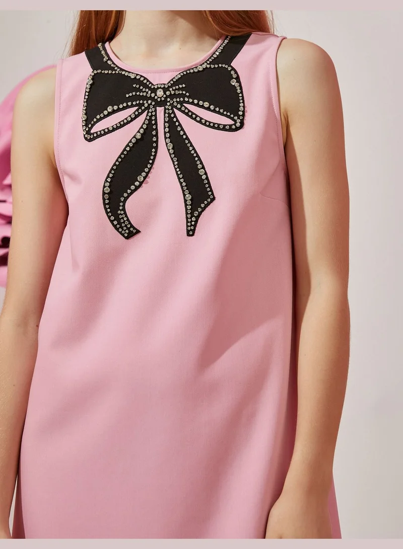 كوتون فستان قصير بدون أكمام بطبعة فيونكة