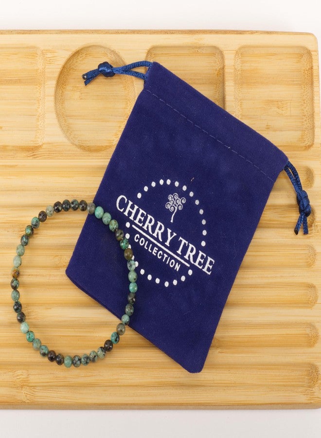 Cherry Tree Collection - Small, Medium, Large Sizes - Gemstone Beaded Bracelets For Women and Men - 4mm Round Beads (African Turquoise - Medium) - Image 2