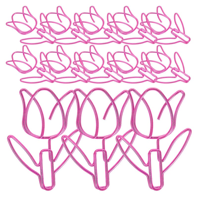 20pcs Pink Tulip Shaped Metal Paper Clips for Office School Home Document Organization - Image 2