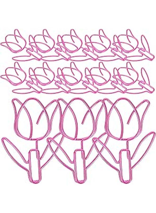 20pcs Pink Tulip Shaped Metal Paper Clips for Office School Home Document Organization - Image 1