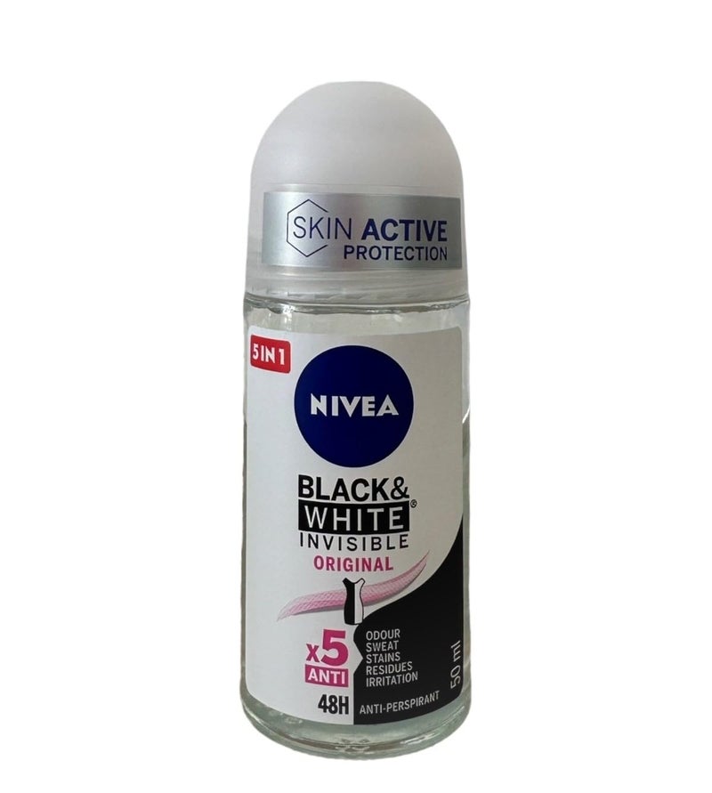 NIVEA 50ml Invisible Black And White Clear Roll On Anti Perspirant Deodorant original 1 Count - Image 1
