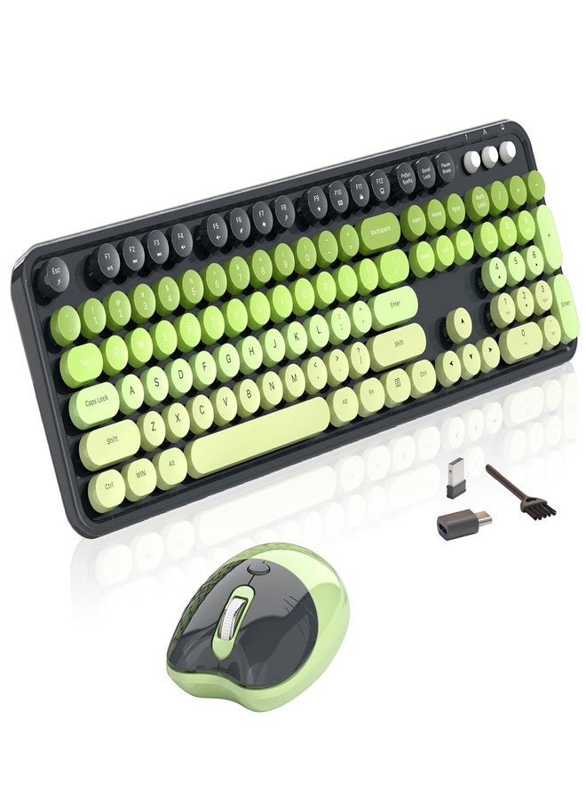 MOFii Wireless Keyboard and Mouse, MOFII 104 Round Keycaps Retro Typewriter with OTG & Brush, Full-Size Ergonomic, Ideal for Windows PC, Home, Office and College Gray Green - Image 1