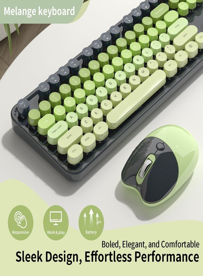 MOFii Wireless Keyboard and Mouse, MOFII 104 Round Keycaps Retro Typewriter with OTG & Brush, Full-Size Ergonomic, Ideal for Windows PC, Home, Office and College Gray Green - Image 3