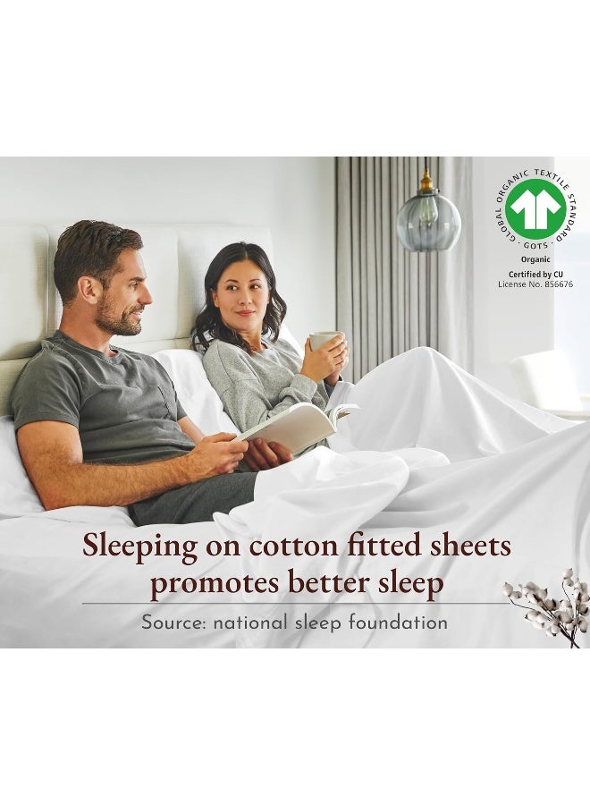 California Design Den 100% Organic Cotton Fitted Sheet - Deep Pocket Queen Fitted Sheet, Soft Yet Crisp, Cooling Percale Weave, Lightweight & Durable (Navy Blue) - Image 2