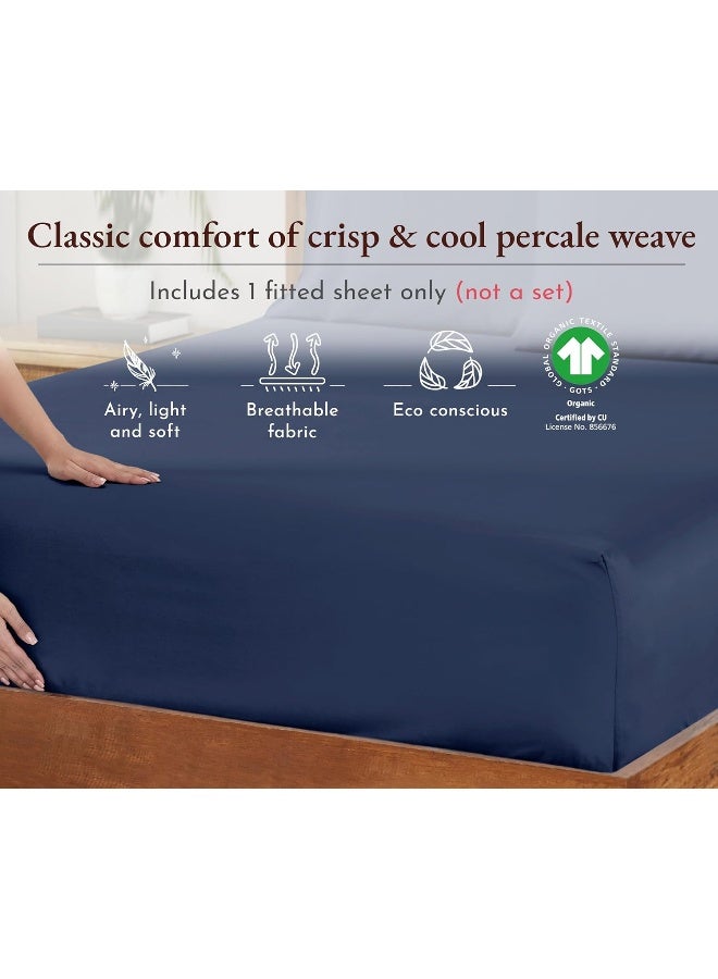 California Design Den 100% Organic Cotton Fitted Sheet - Deep Pocket Queen Fitted Sheet, Soft Yet Crisp, Cooling Percale Weave, Lightweight & Durable (Navy Blue) - Image 3
