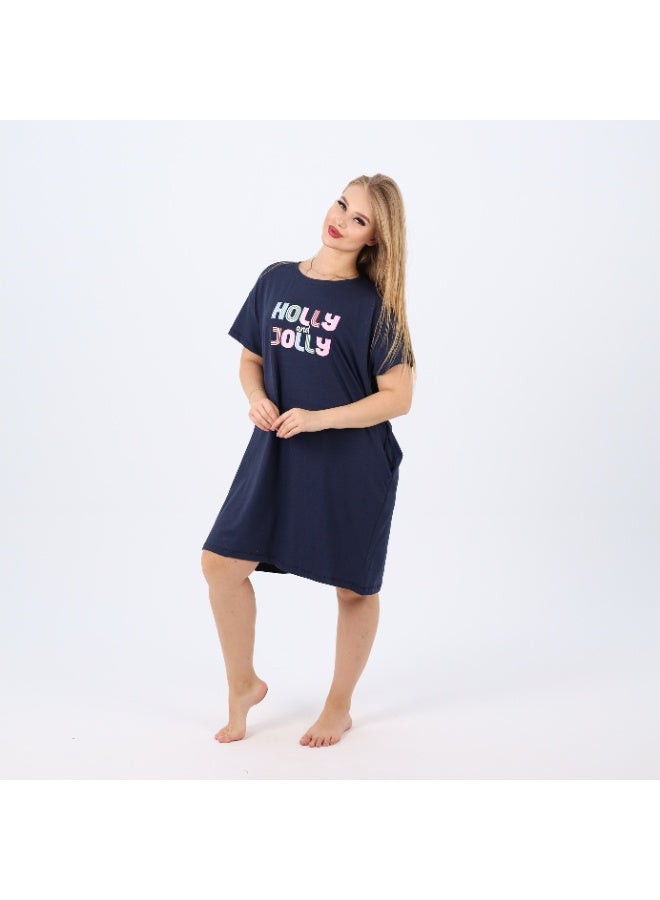 zecotex  Women’s Cotton Nightdress | Soft Short Sleeve Sleep Shirt with “Holly & Jolly” Print | Loose Fit Homewear for Comfort & Style  - Image 2