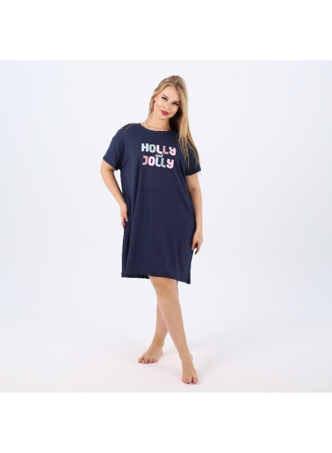 zecotex  Women’s Cotton Nightdress | Soft Short Sleeve Sleep Shirt with “Holly & Jolly” Print | Loose Fit Homewear for Comfort & Style  - Image 4