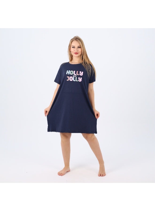 zecotex  Women’s Cotton Nightdress | Soft Short Sleeve Sleep Shirt with “Holly & Jolly” Print | Loose Fit Homewear for Comfort & Style  - Image 5