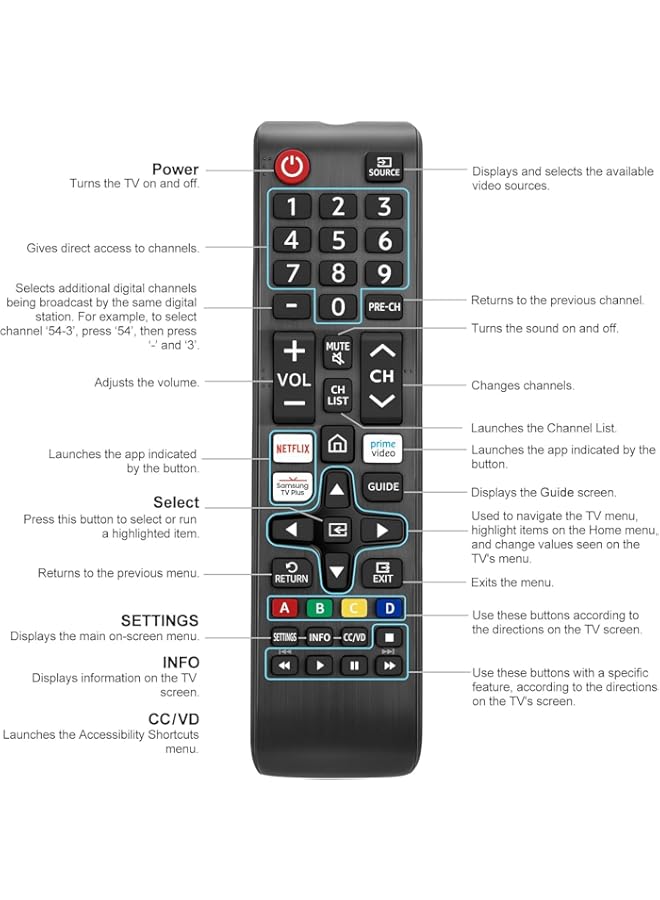 HuHa Universal Remote Control for Samsung Smart TV, Replacement Remote for All Samsung Smart LCD LED Curved Frame Solar HDTV 3D TVs BN59-01315J BN59-01199F  - Image 3