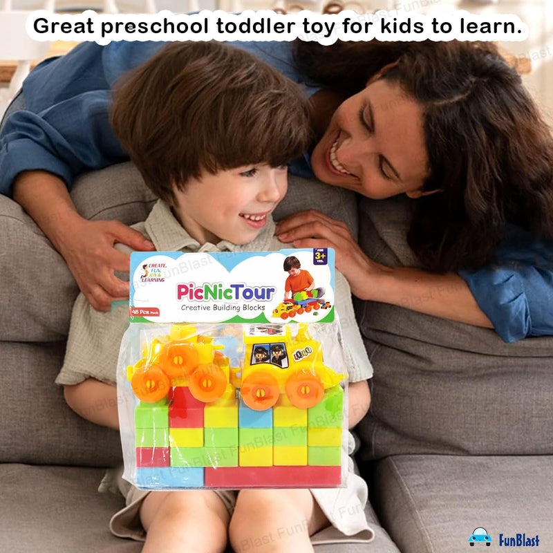 FunBlast Building Blocks for Kids with Wheel, 38 Pcs with 10 Movable Wheels Big Mega Sized Blocks, Block Game for Kids/Boys/Children (38 Pcs & 10 Wheels) - Multicolor - Image 5